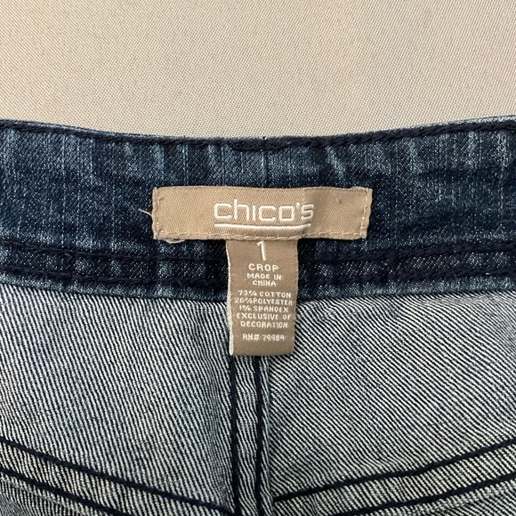 Chico’s Denim Crop Dark Wash Capri Rhinestone Pockets Women’s Size 8 (Chico's 1) - Picture 3 of 7